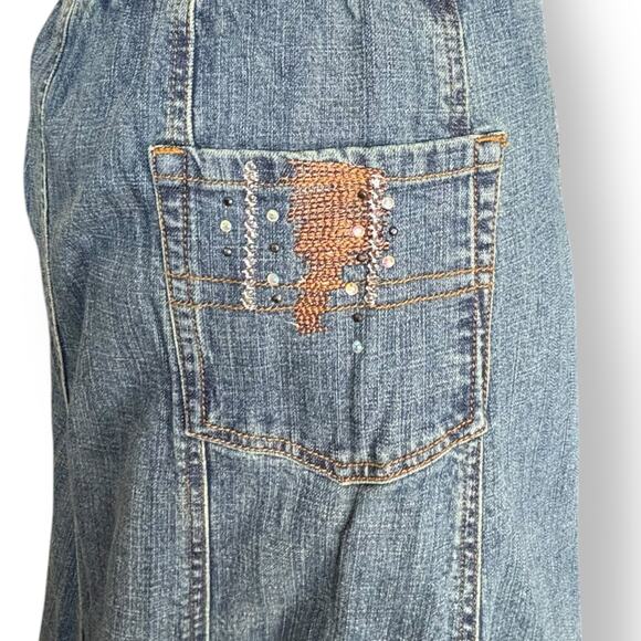 Deadstock Y2K Quacker Factory Embellished Denim Maxi Skirt Rhinestone Details - Picture 5 of 11